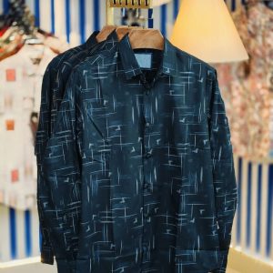 কালো খাঁটি কটন ফুল স্লিভ শার্ট